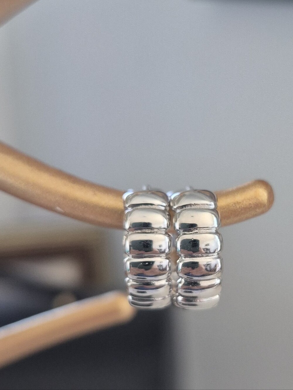 Silver Ribbed Hoop Earrings - Silver